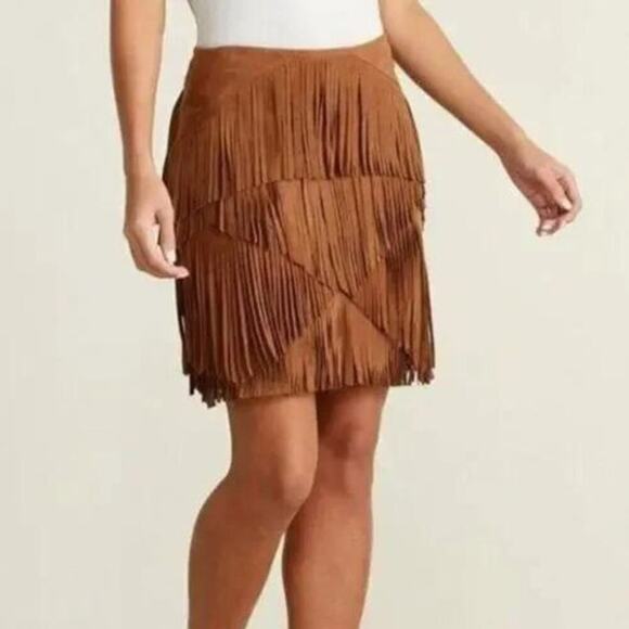 Kobi Halperin Portia Suede Fringe 100% Goat  Lined Mini Women's Skirt Size 8 - Picture 2 of 10